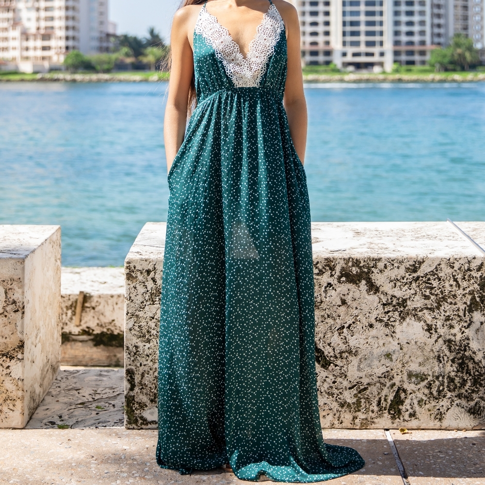 Gently Used Fanco Green Lace Maxi Dress Size S